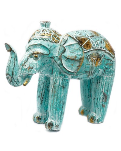 Elefante Tallado en Madera - Oro Turquesa