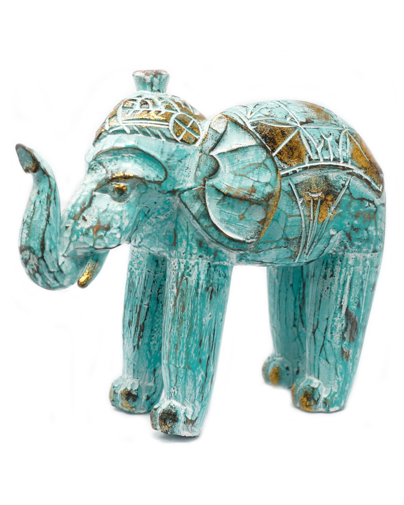 Elefante Tallado en Madera - Oro Turquesa