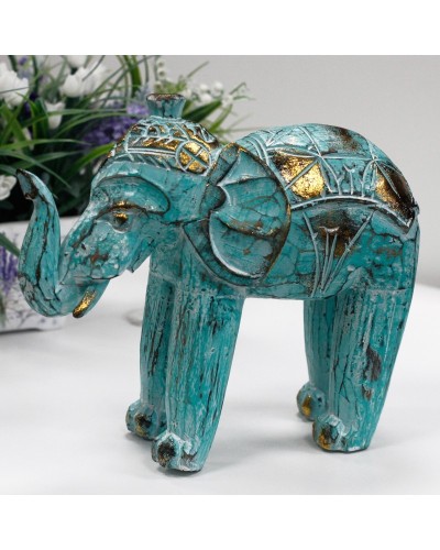 Elefante Tallado en Madera - Oro Turquesa