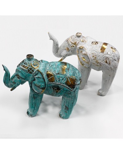 Elefante Tallado en Madera - Oro Turquesa