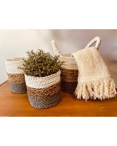 Juego de cestas de algas marinas - Gris / Natural / Blanco