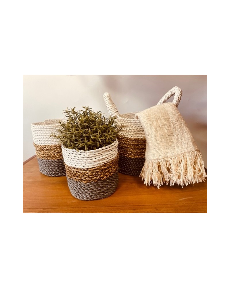 Juego de cestas de algas marinas - Gris / Natural / Blanco
