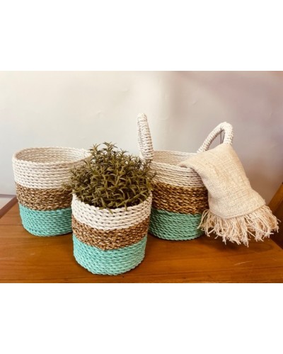 Juego de cestas de algas marinas - Verde/Natural/Blanco