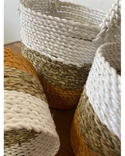 Juego de cestas de algas marinas - Naranja/Natural/Blanco