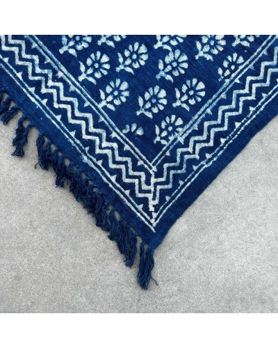 Manta índigo hecha a mano - 170x120cm - Flor de Chhota